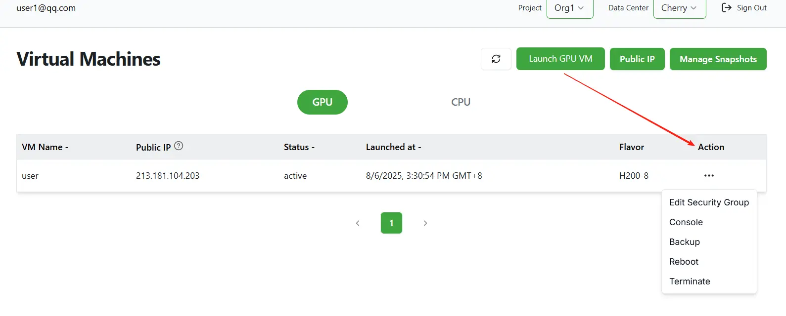 SSH connection command