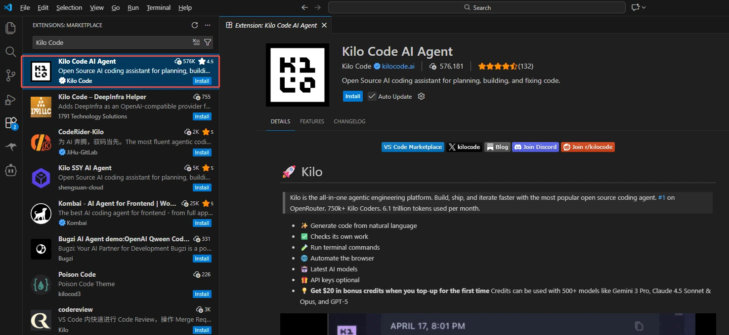 Install Kilo Code Extension