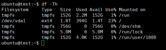 df -Th command output